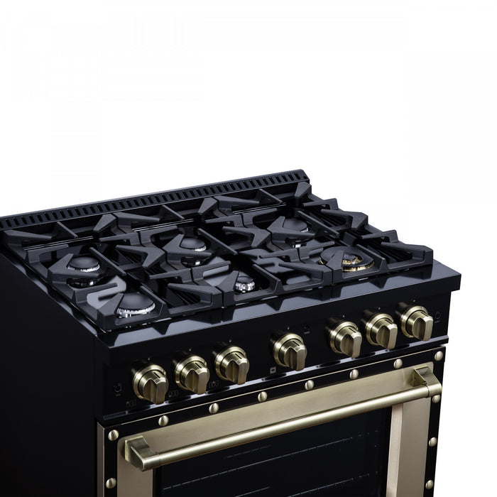Cuisiniere double combustible Ambassador de 36 po, noire, 6 bruleurs scelles, 5,2 pi³ – FFSGS6199-36CPBLK
