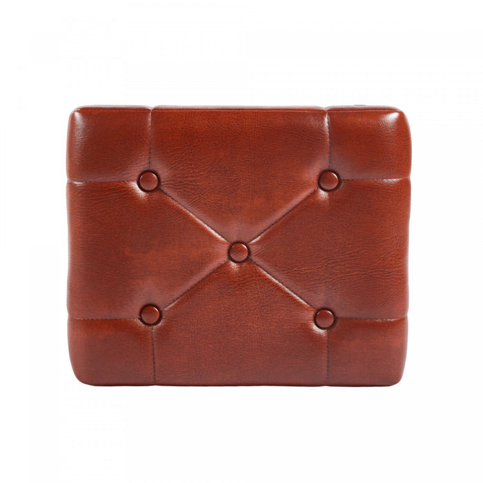 Tabouret d’appoint Liam avec coussin capitonne et pieds en metal, couleur marron