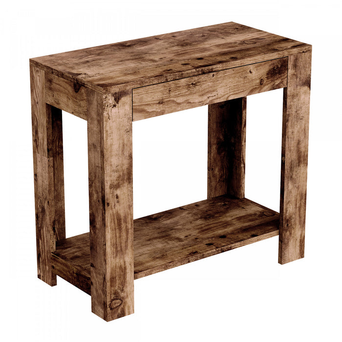Table d’appoint étroite classique de 24 po avec rangement dissimulé et tablette inférieure - bois recyclé brun