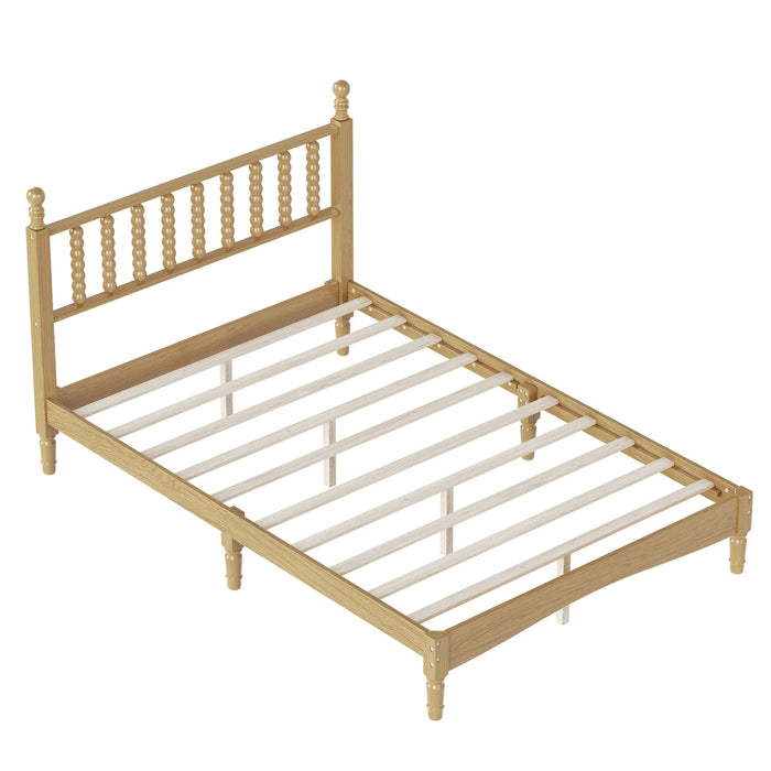 Oliver Lit Plateforme Retro en Bois avec Tete de Lit en Forme de Gourde et Support en Lattes en Bois Robustes, Taille Double, Naturel