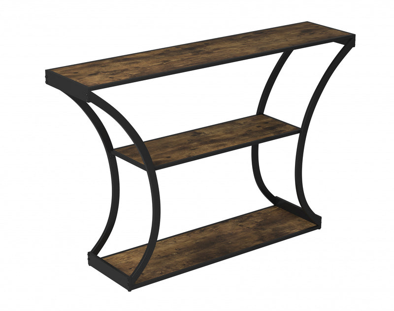 Console de qualité supérieure avec tablette de rangement - apparence de bois recyclé avec métal noir