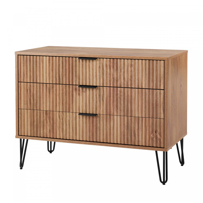 Commode moderne Dumbo 35\" a cannelures en brun dore (3 tiroirs)