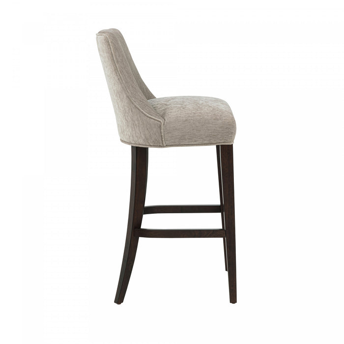 Tabouret de bar moderne en bois Beever avec revetement en chenille taupe