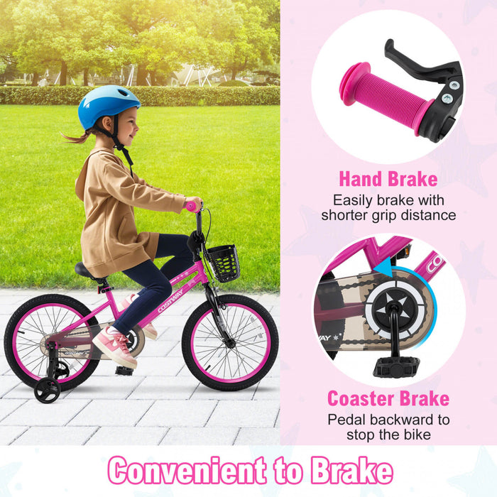 Costway 16\" Velo Pour Enfants Avec Roues D'entrainement Guidon Reglable Et Frein A Main De Siege Rose