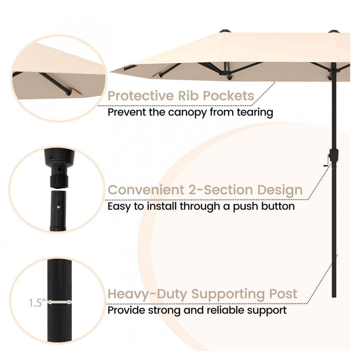 Costway Grand parasol de patio de 13 pieds, parasol de table double face pour jardin beige