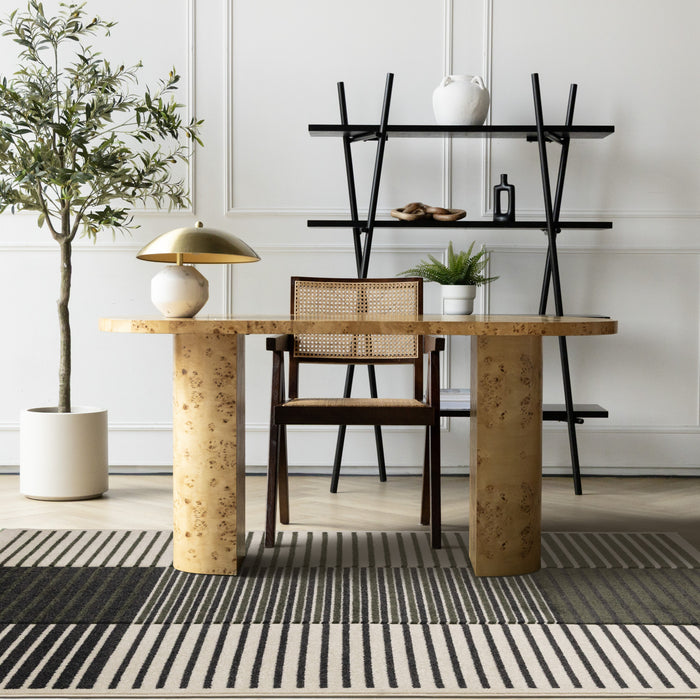 Tapis Maverick vert, noir et blanc a rayures modernes, 7'10\" x 10'6\"