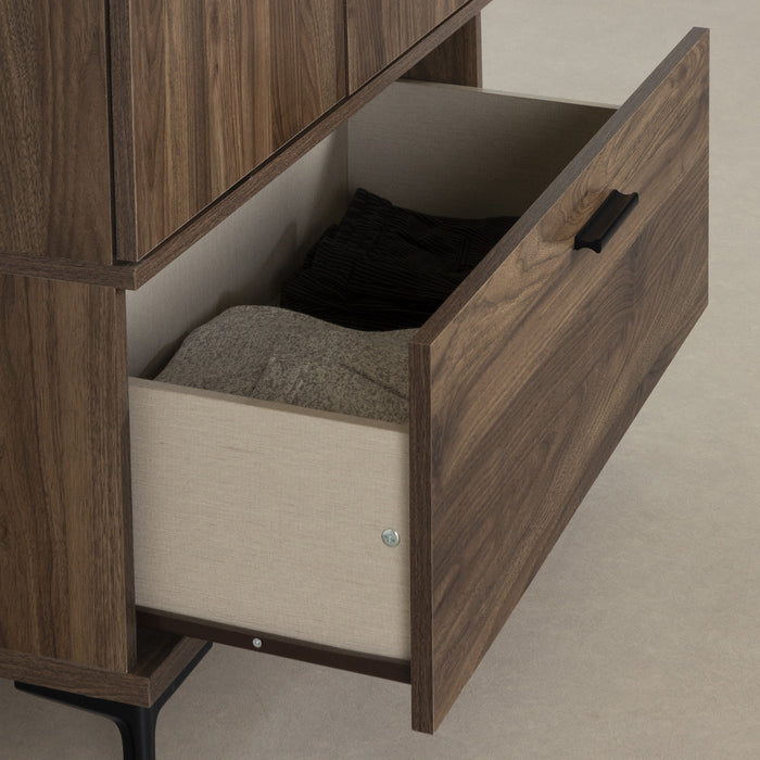 Musano Armoire Penderie Avec Portes Et Tiroir - Noyer Naturel