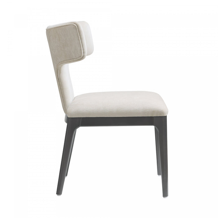 Chaise laterale en bois et chenille creme style mid-century Eloria - Lot de 2