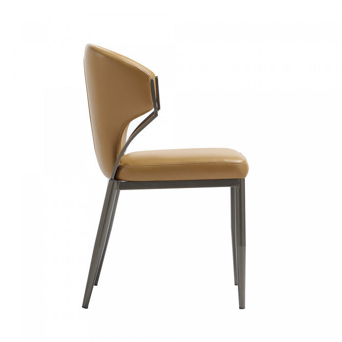 Chaise de salle a manger moderne en cuir vegetalien et metal Kirsten couleur camel - Lot de 4