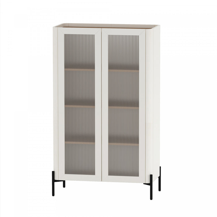 Armoire bibliotheque moderne Abbey 32\" en verre trempe, erable et blanc casse (4 etageres)