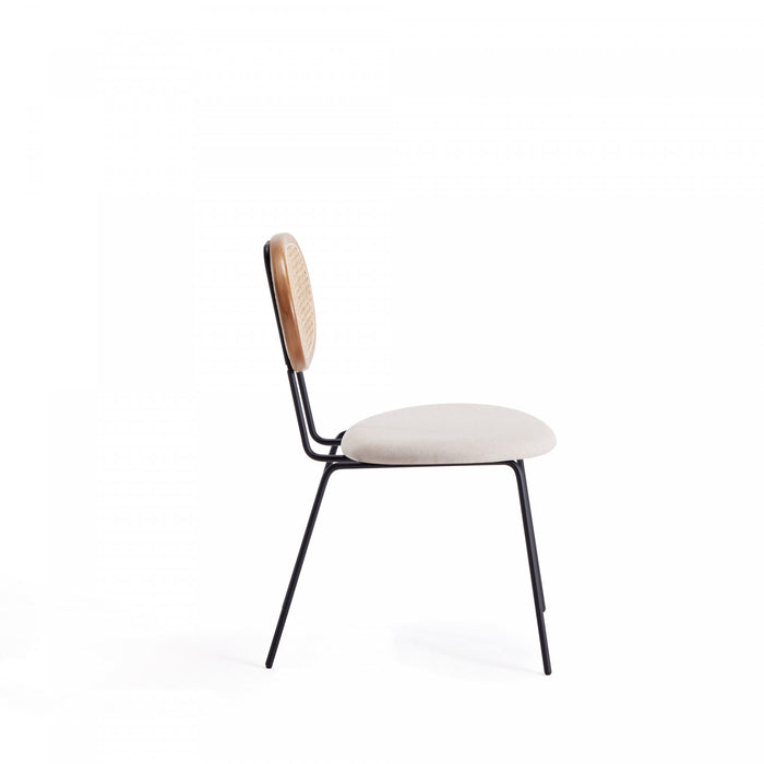 Chaise de salle a manger Jardin Industry Chic avec dossier en cannage et assise rembourree, coloris flocon d’avoine et naturel – Lot de 4