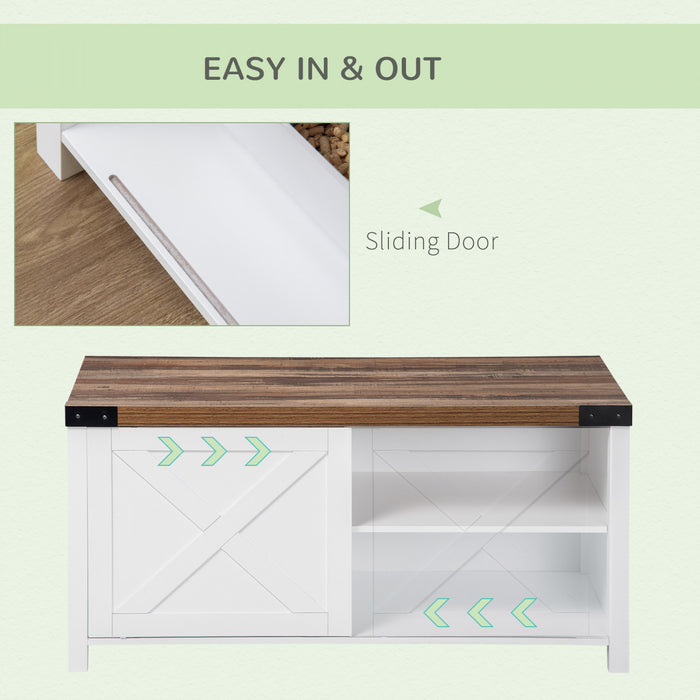 Pawhut Boite A Litiere Pour Chat Avec Porte Coulissante, Banc De Rangement De Toilettes Pour Chat Avec Trou, Table D'extremite Pour Maison D'interieur Pour Chat Avec Structure En Bois Solide, Blanc