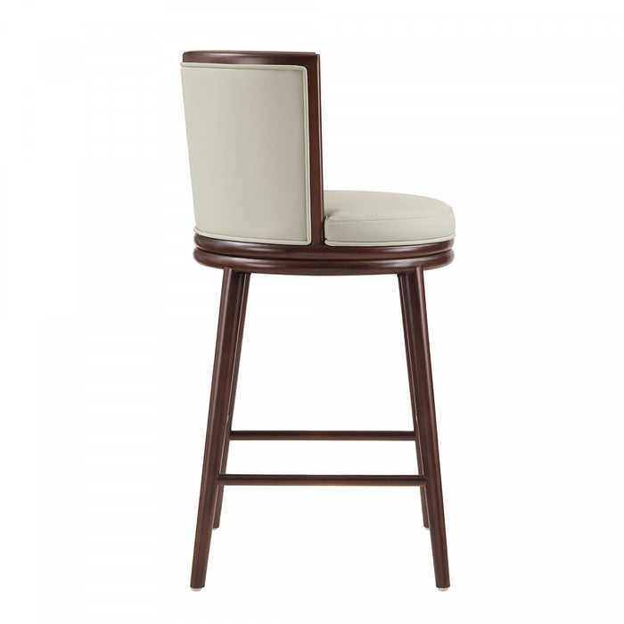 Tabouret de bar moderne en bois et tissu Evalyn, coloris pierre - Lot de 2