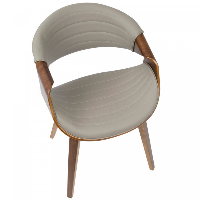 Chaise d’appoint de salle à manger moderne du milieu du 20e siècle Symphony en similicuir - noyer et gris
