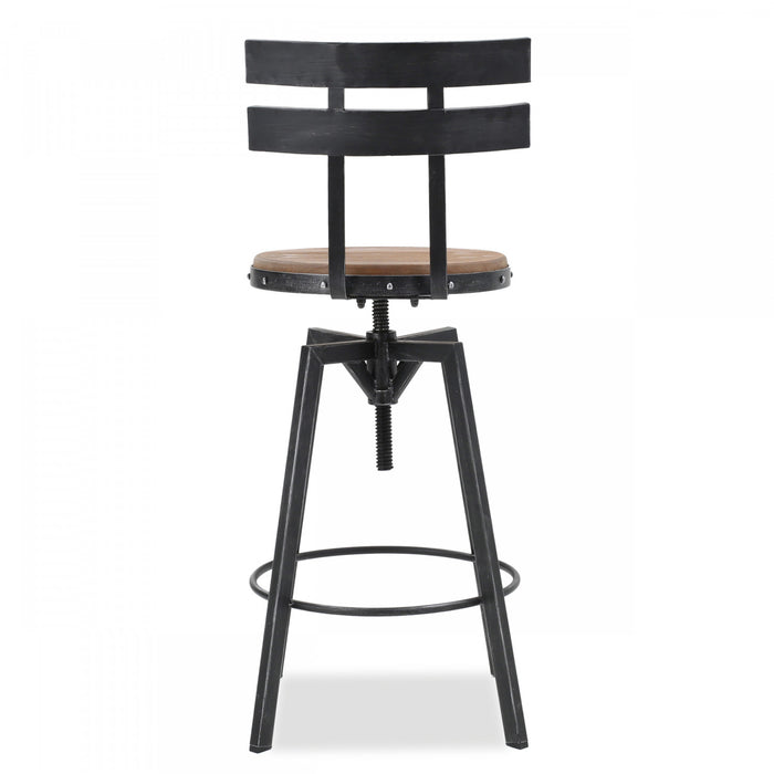 Tabouret De Bar Denise Avec Siège En Bois Pivotant Et Réglable, Structure Métallique - Noir Antique
