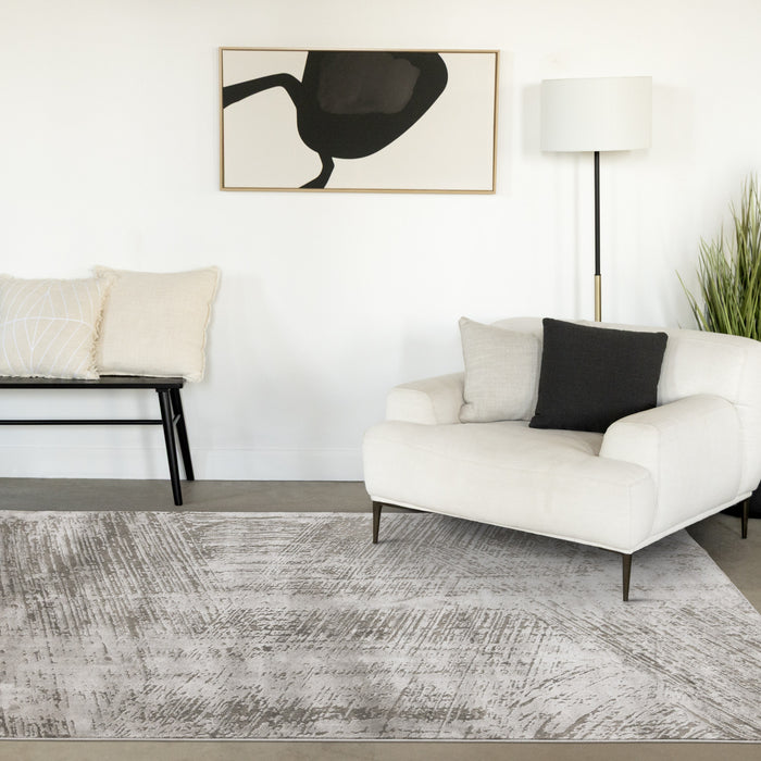 Tapis Hudson aux coups de pinceau vieillis gris creme, 6'7\" x 9'6\"