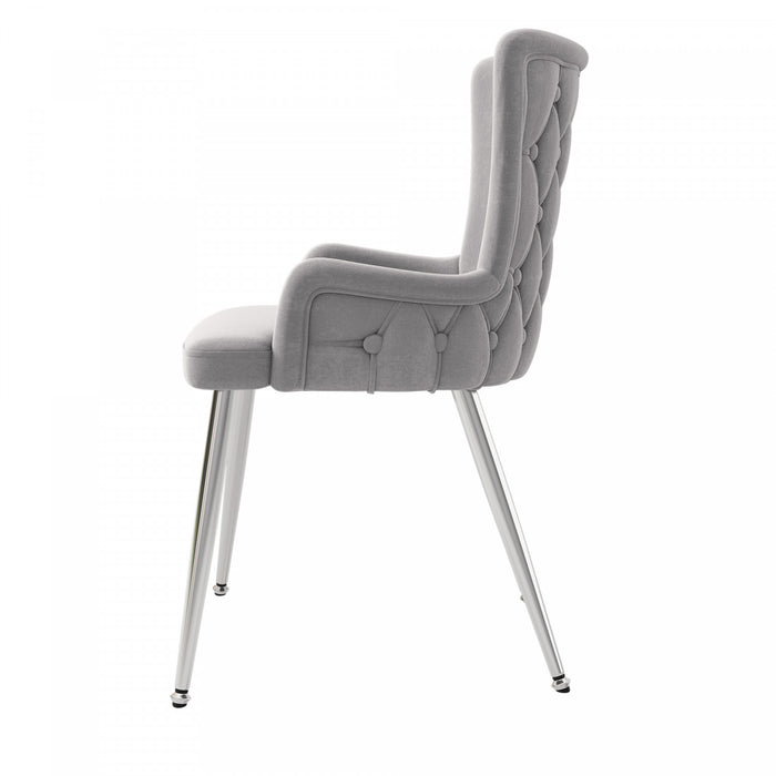 Chaises de salle a manger Luna en velours avec revetement capitonne et pieds metalliques dores, lot de 6, gris