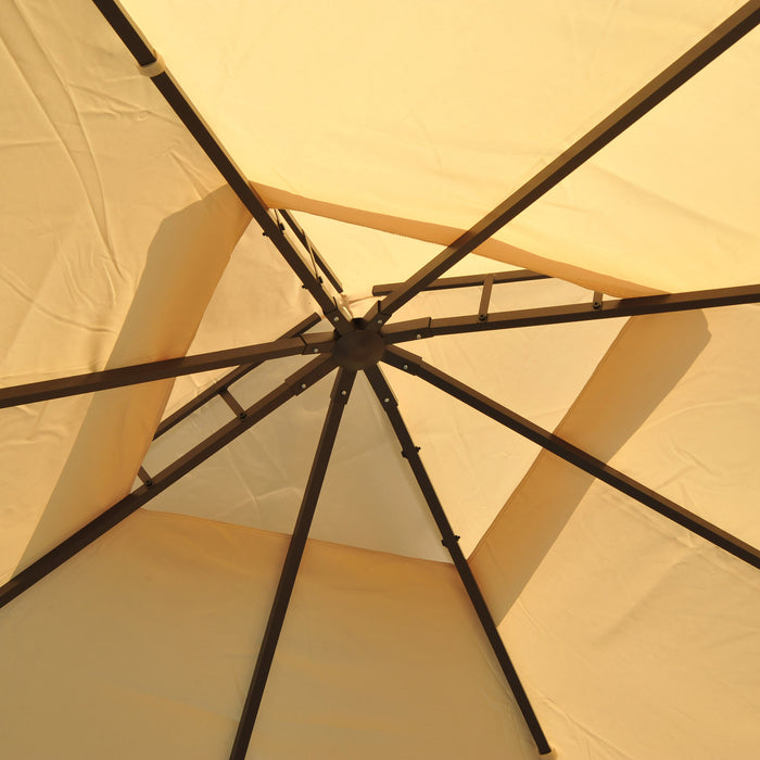 Outsunny 10x10pi Gazebo Canopee Abri De Jardin A Double Pneu Avec Rideaux Beige