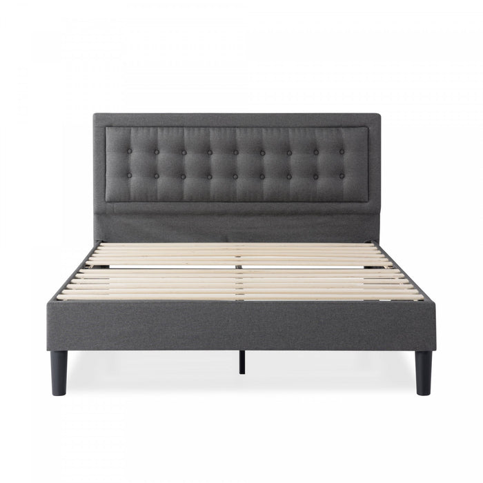 Dachelle lit plateforme rembourré avec tête de lit gris foncé - Double