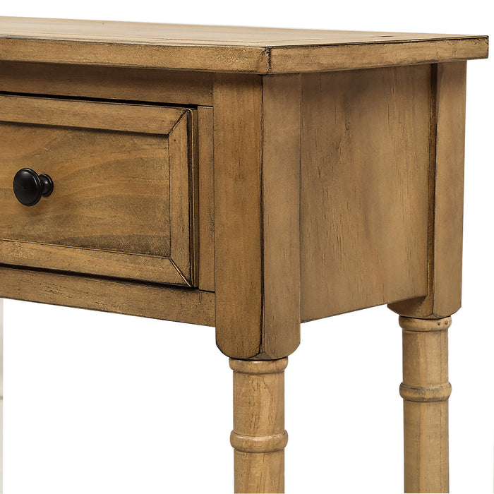 Table Console Phyllis En Bois Massif Avec Tiroirs Et Etagere Inferieure - Pin Ancien