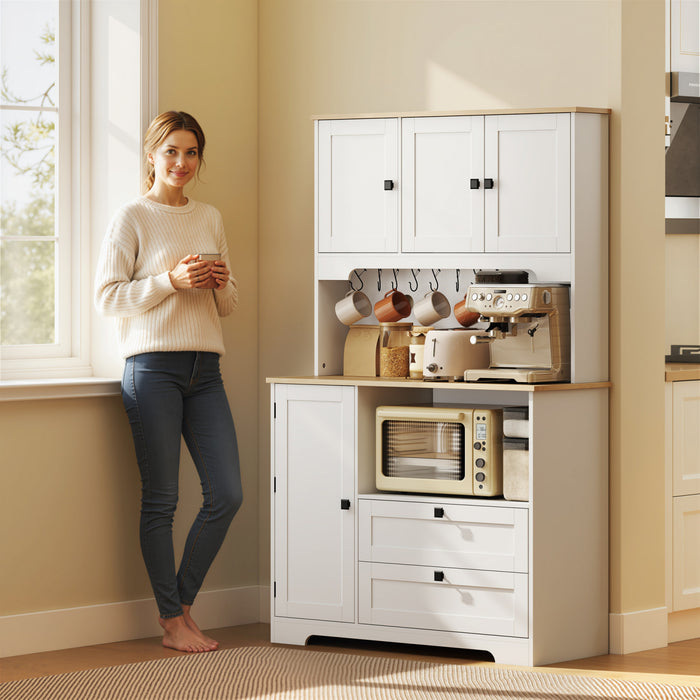 HOMCOM Meuble de rangement de cuisine de 64 po, buffet de cuisine, blanc
