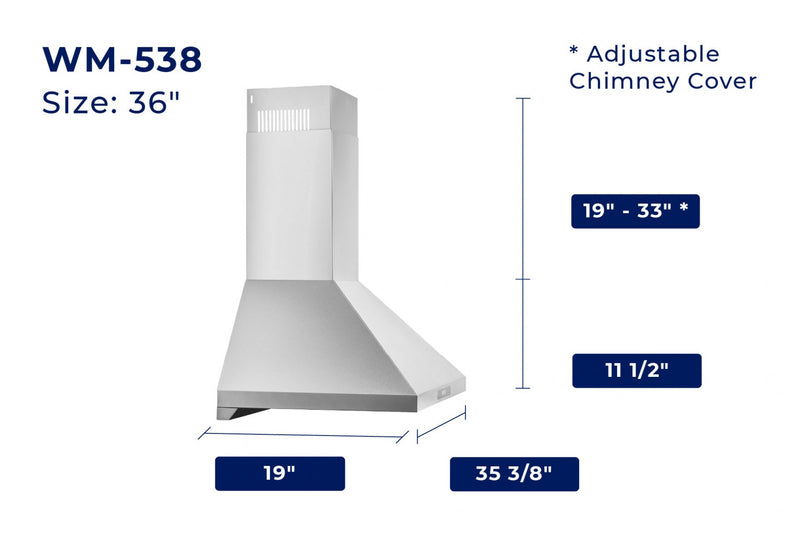  Chef 36-in Convertible Stainless Steel Wall-Mounted Range Hood