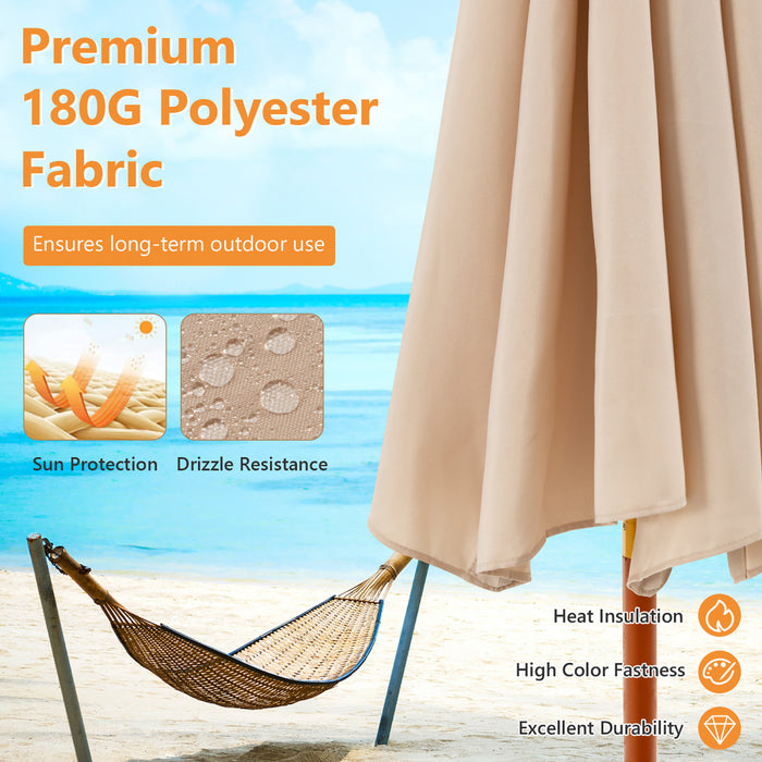 Costway Parasol de marche a poulie en corde 9,5FT avec baleines en fibre de verre Beige