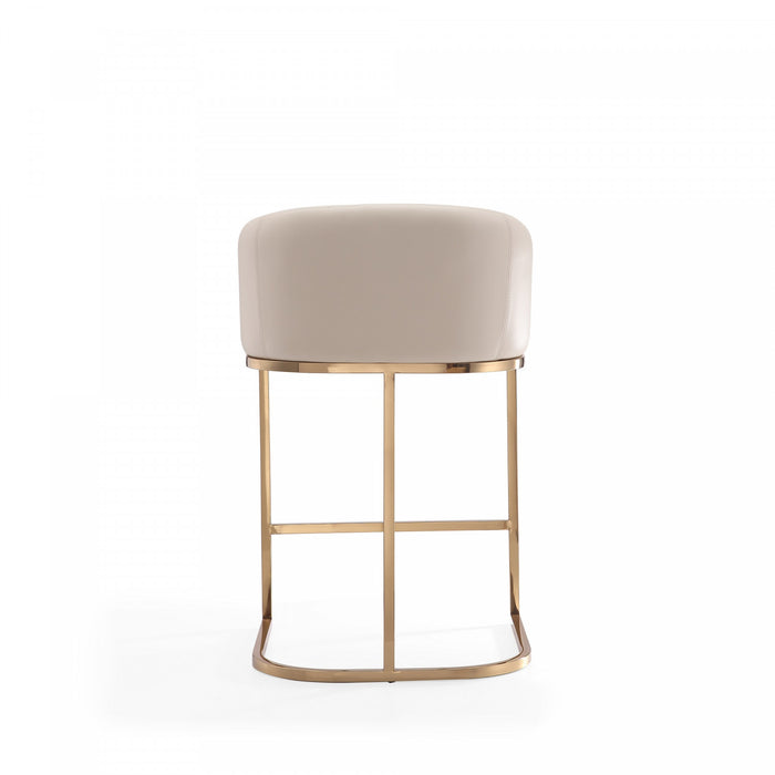 Tabouret de comptoir rembourre en metal style mid-century Louvre, creme - Lot de 2