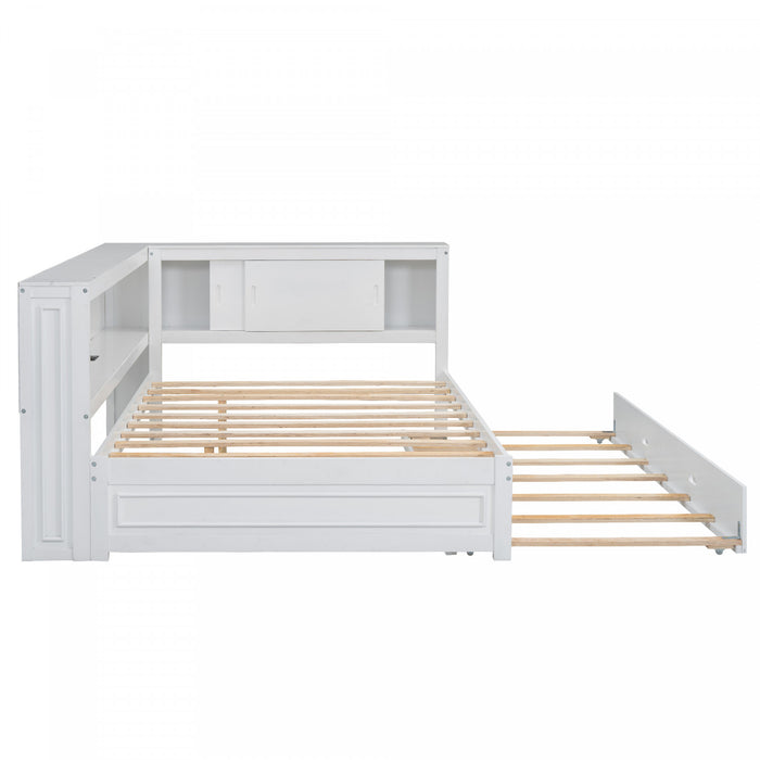 Diana – Lit De Jour Double En Bois Avec Etageres De Rangement, Ports Usb Et Eclairage Del, Blanc