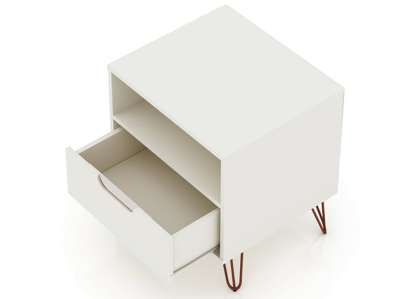 Table de nuit Rockefeller Mid-Century Modern 20\" en blanc casse (1 tiroir) - Lot de 2