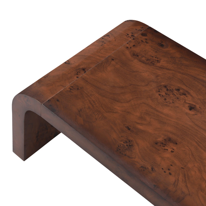 Table basse cascade rectangulaire Haven 53,7 pouces moderne placage bois avec bords arrondis, brun