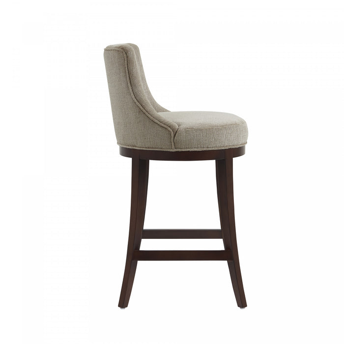 Tabouret de bar moderne Lucia en bois et tissu chenille taupe - Lot de 2