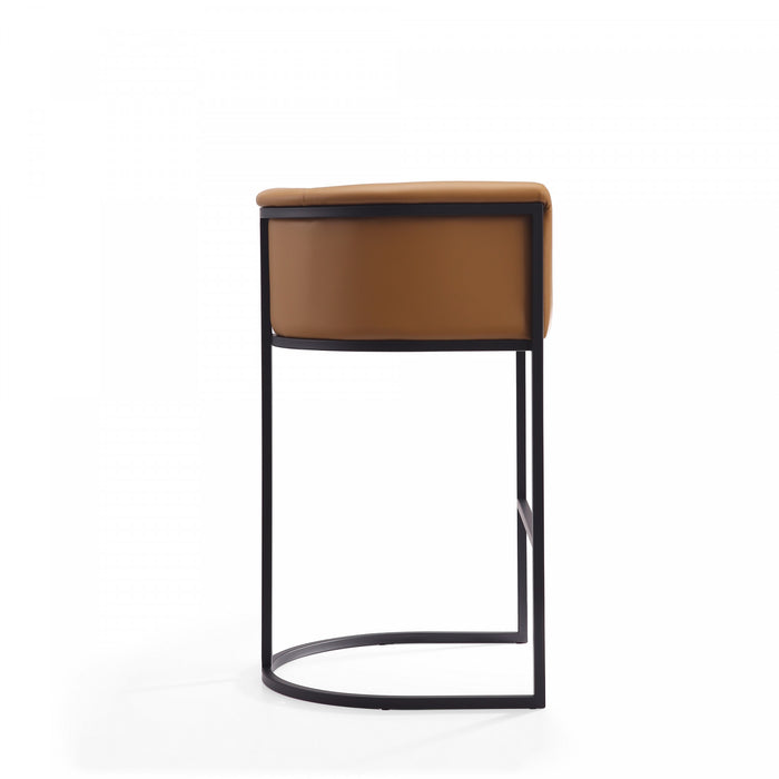 Tabouret de bar cosmopolite mi-siecle moderne en metal et tissu, coloris camel - Lot de 3
