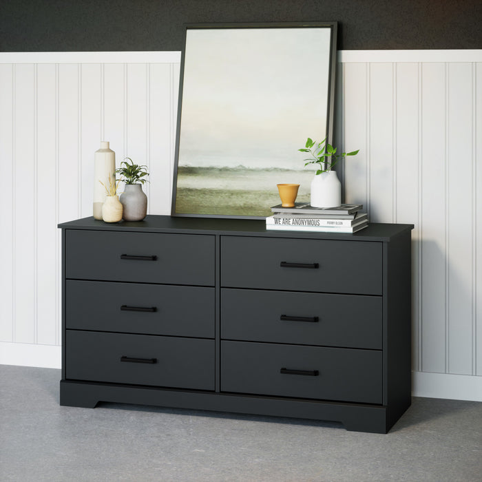 Commode champêtre Rustic Ridge de Prepac à 6 tiroirs - noire