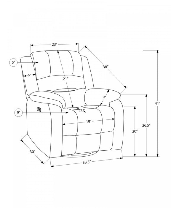 Grand Fauteuil Rembourre Inclinable, Port Usb Inclus, Tissu Bleu, Transitionnel