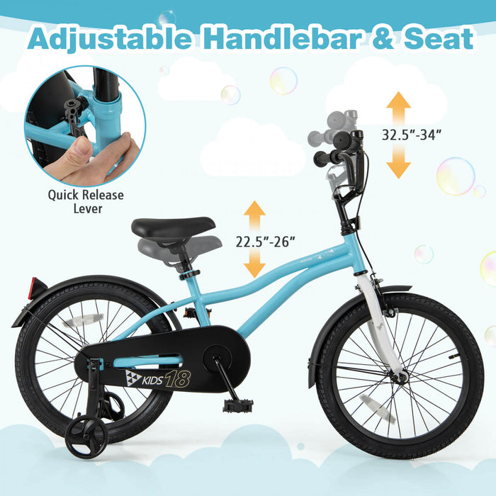 Costway 18\" Velo Pour Enfants Pour Garcons Et Filles De 4 A 8 Ans Avec Reflecteurs De Frein A Main Reglables Bleu