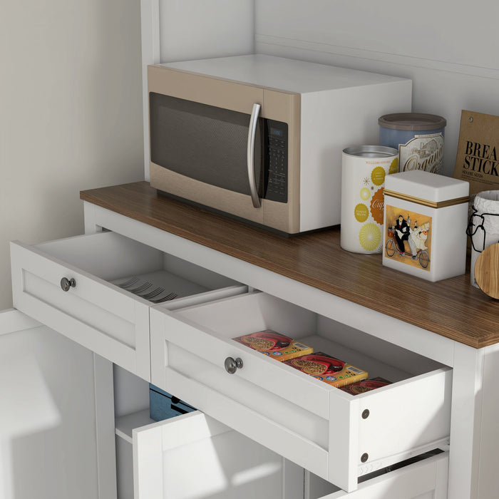 HOMCOM 71\" Armoire de Cuisine w/ Espace Micro-ondes Buffet w/ Hutch Blanc