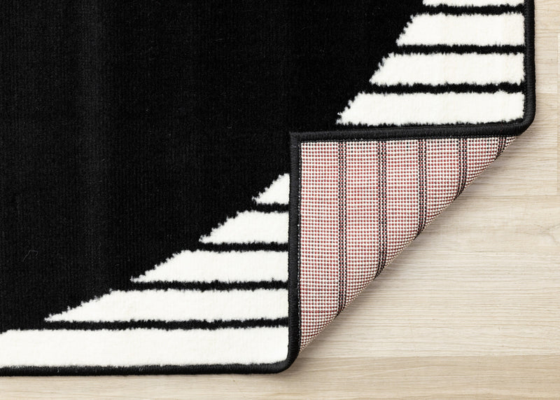 Carpette contrastante moderne Forte noire et blanche à motif de rayures - 7 pi 9 po x 10 pi 6 po