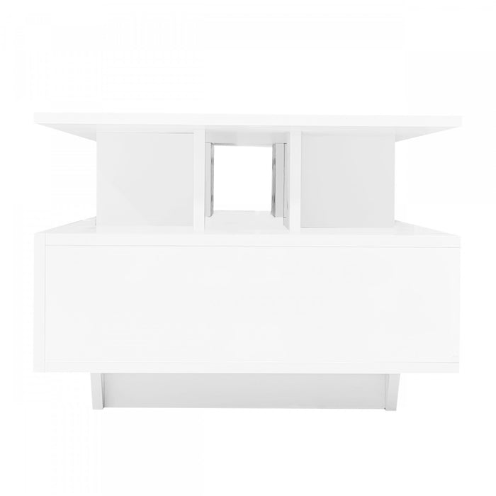 Lucas table basse LED – table basse avec tiroirs de rangement et etageres ouvertes, blanc