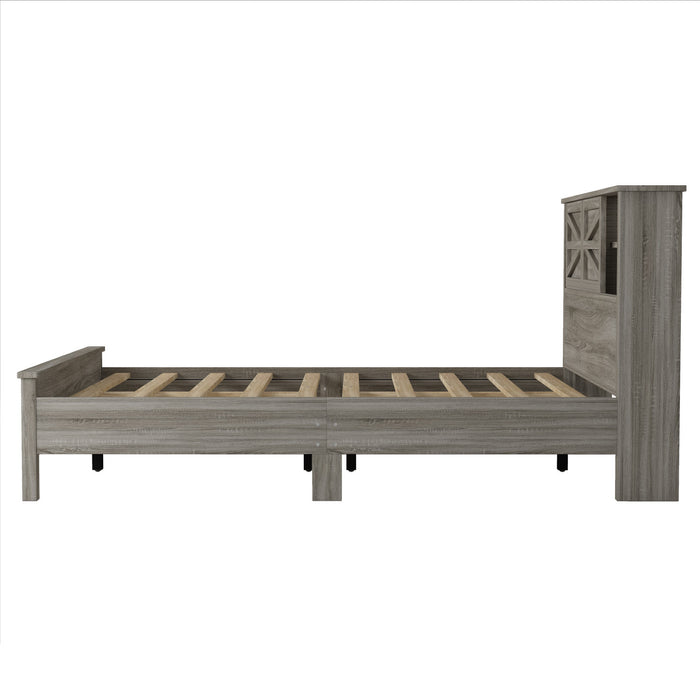 Madison Ensemble de chambre avec lit plateforme style ferme, rangement et station de recharge, taille Full, gris