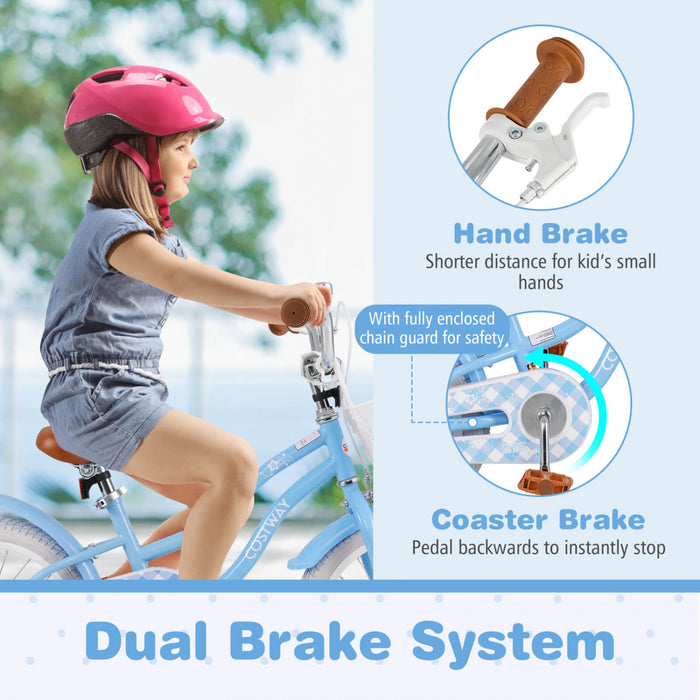 Costway 18\" Enfants Velo Tout-petit Velo Avec Roue D'entrainement Pour 4-8 Ans Bleu