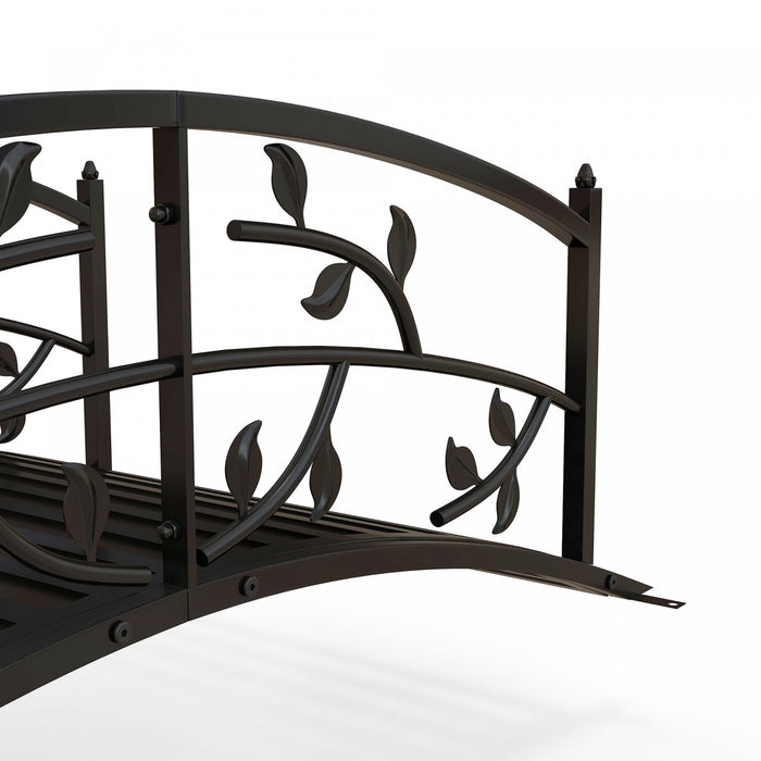 Outsunny 4' Pont De Jardin Arque En Metal Avec Rails, Pont D'etang, Noir
