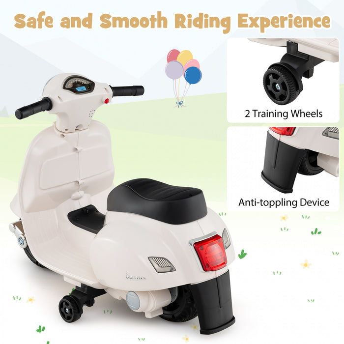 Costway Enfants Rouler Sur Moto Avec Roues D'entrainement Phare Corne 6v Batterie Blanche