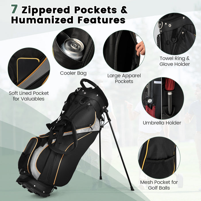 Support De Golf Costway, Sac Pour 8 Clubs De Golf, Organiseur De Transport Separateur, Poches De Rangement, Noir