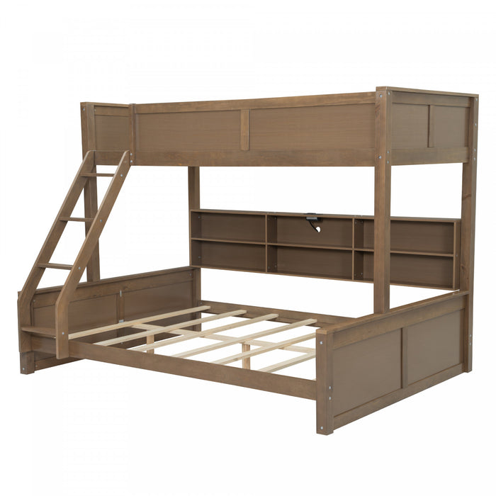 Lit superpose Liam en bois massif Twin XL sur Queen avec rangement et ports USB, brun