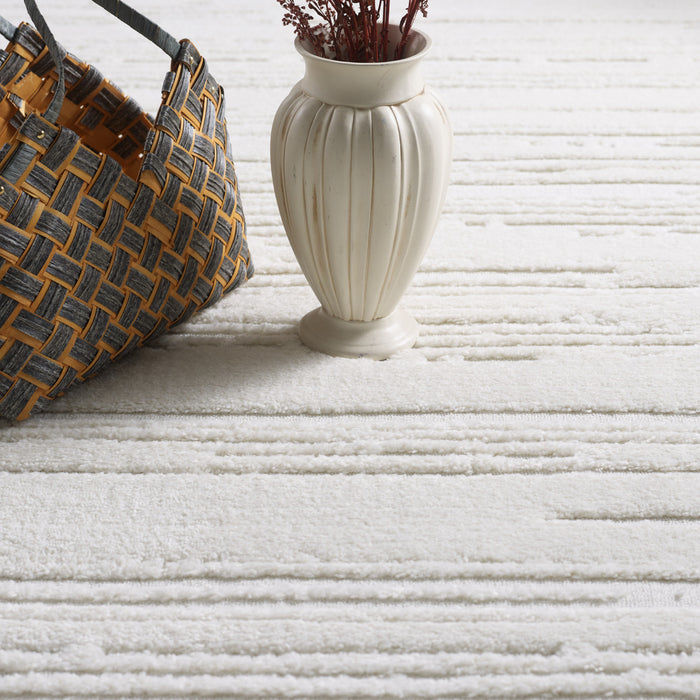 Carpette à poil long Quinto crème à motif de vagues - 2 pi 7 po x 8 pi