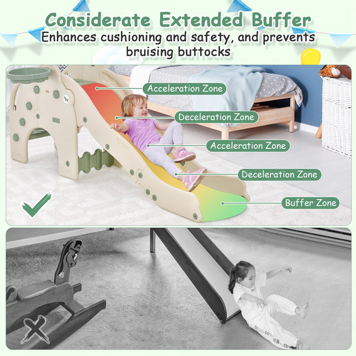 Costway 3-en-1 Toboggan Pour Tout-petit-enfant Avec La Zone Tampon De Basket-ball Cercle & Conception D'elephant De Boule