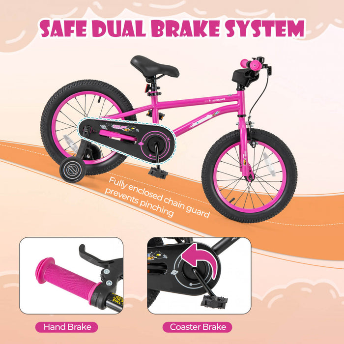 Velo Costway 16 Pouces Pour Enfants De 4 A 7 Ans Avec Selle Reglable Et Guidon Antiderapant Rose