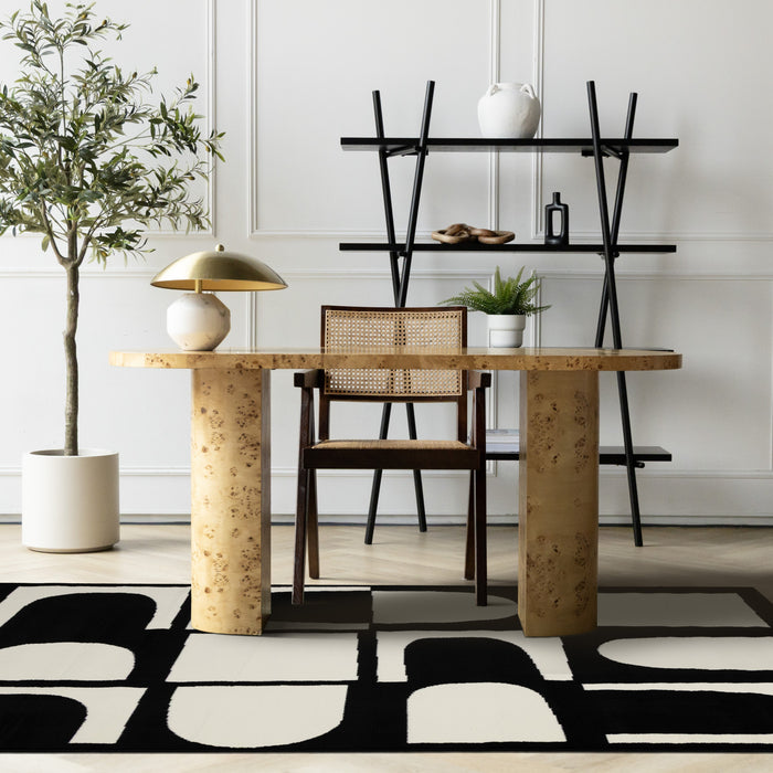 Motif geometrique dynamique noir et blanc Florence, 5'3\" x 7'4\"