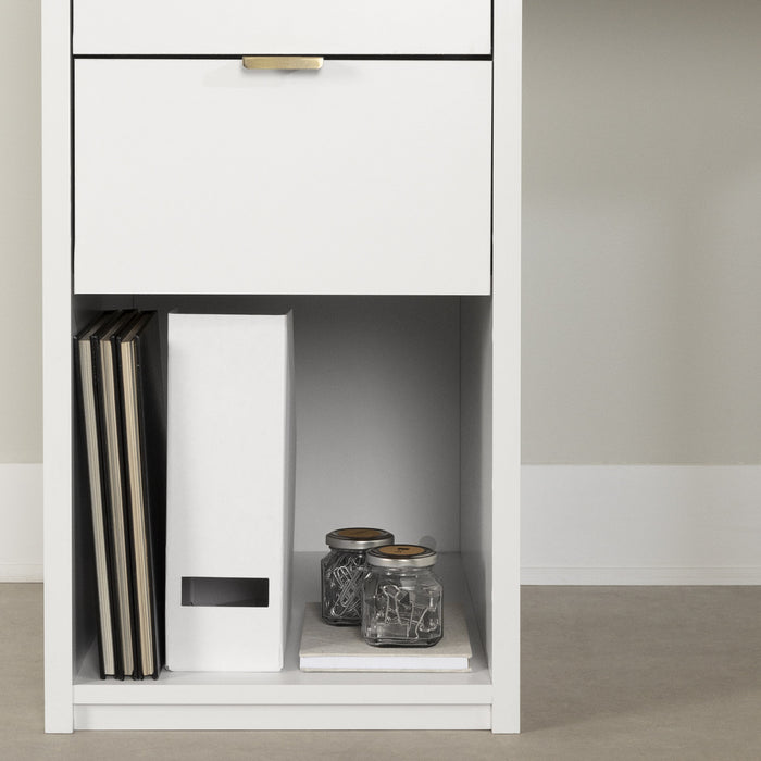 Bureau d’ordinateur Amyra avec multiprise - blanc solide